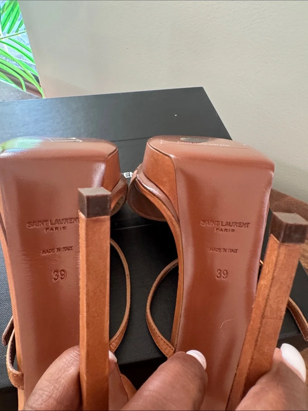 Saint Laurent Tan Leather Ankle-Strap Heels - Picture 6 of 8